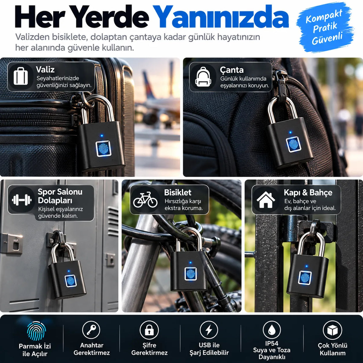 Parmak İzi Kilit – Şarjlı Akıllı Asma Kilit